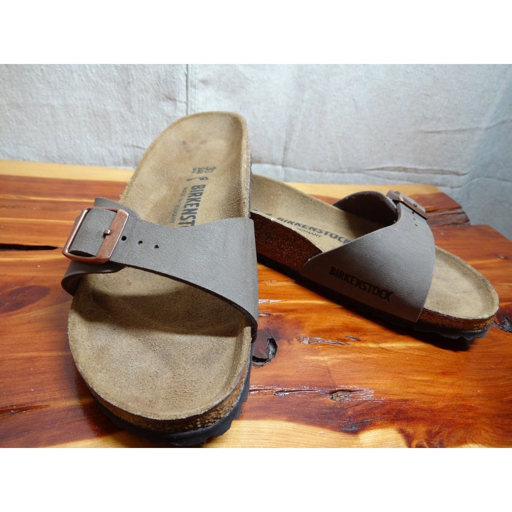 Birkenstock Madrid Slides Women 37 Mocha Gray Single Strap Buckle Sandal Hippie